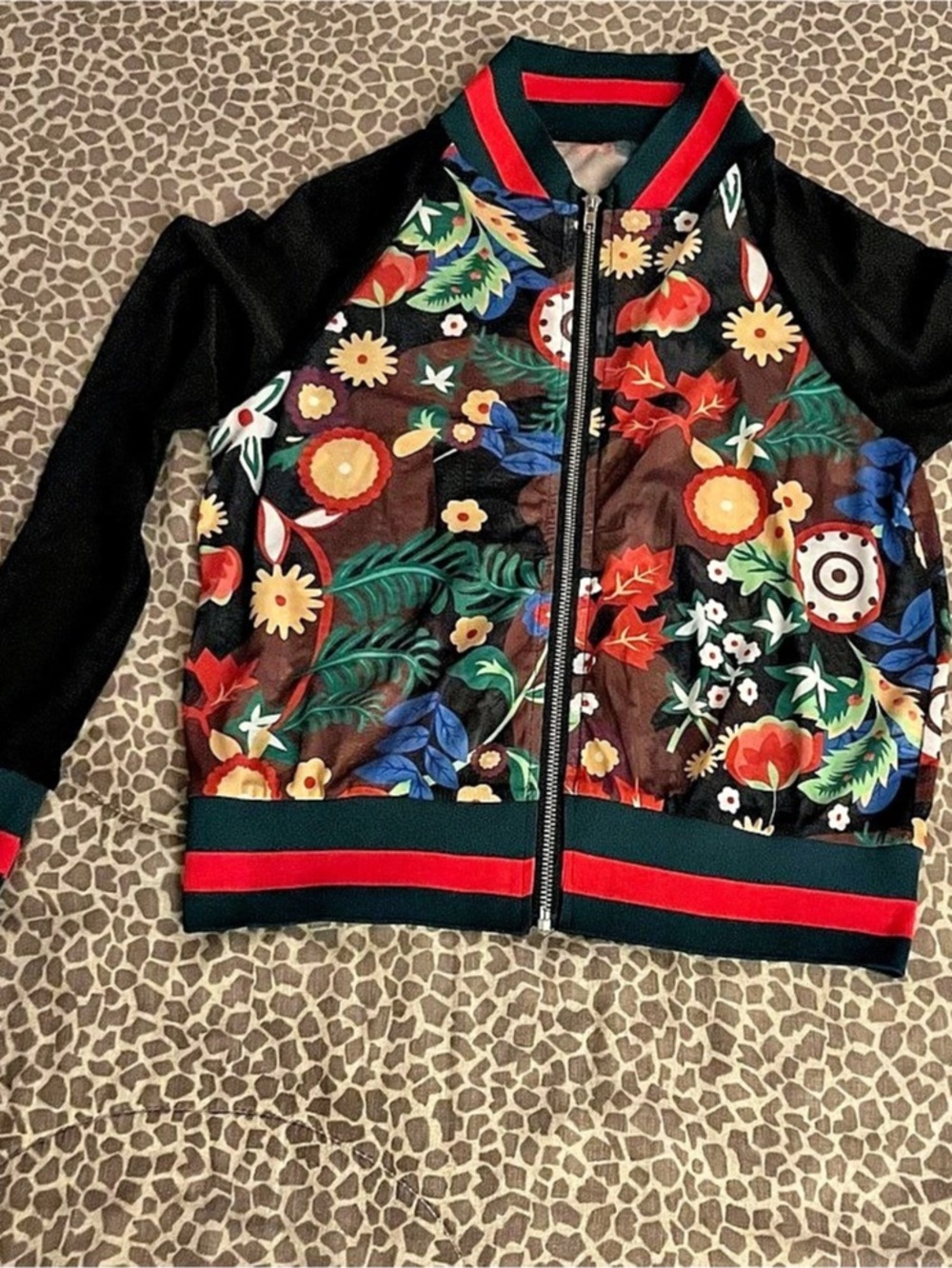 Floral Jacket With Green & Red Trim - Brand New - Size Large